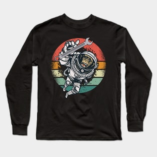 Vintage Space Monkey and Wrench in Orbit Long Sleeve T-Shirt